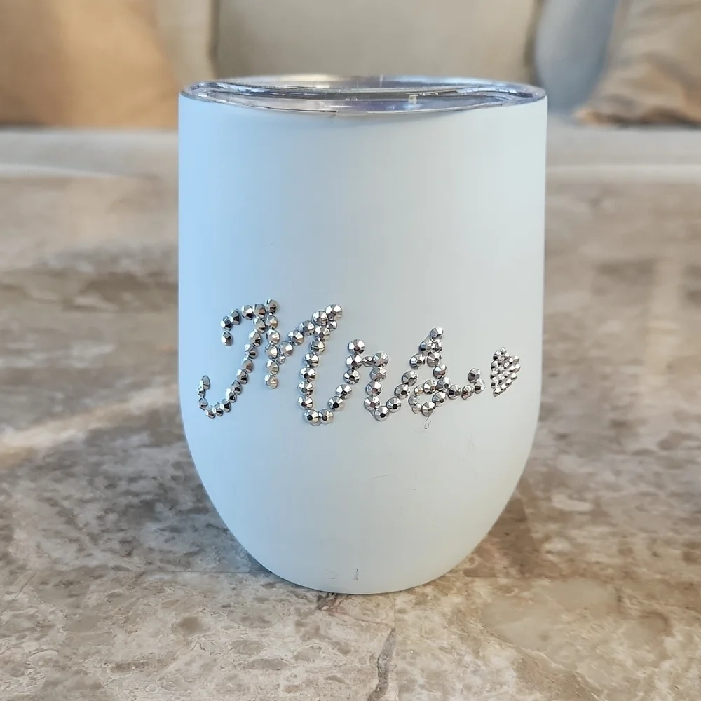 White Tumbler with Rhinestone 'Mrs.' Design